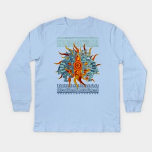 Native American Kokopelli Musicans - Sun Border 2 Kids Long Sleeve T-Shirt